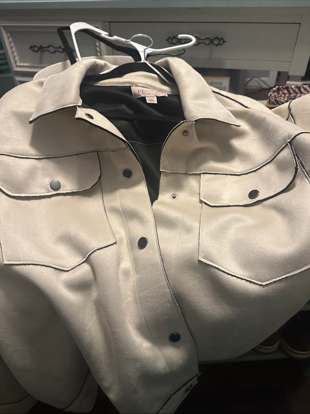 Philosophy Cream Bomber Jacket with Contrast Piping